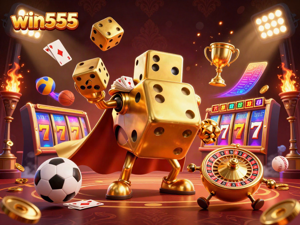 Win555 players engaging with vibrant, inviting 3D casino characters and elements, showcasing an exciting online gambling experience.