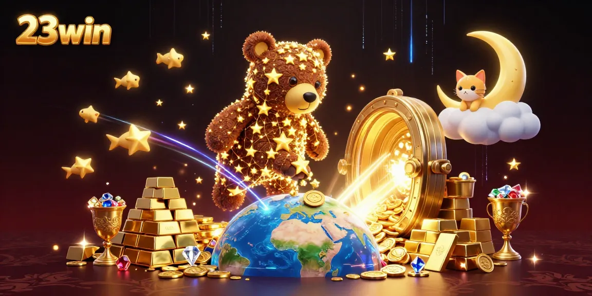 Win big at 23win with a vivid 3D scene of fantasy casino treasures and characters.