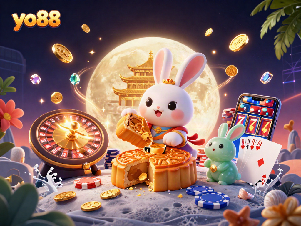 Spin and win at yo88 with a 3D lunar casino adventure featuring poker chips, coins, and games!
