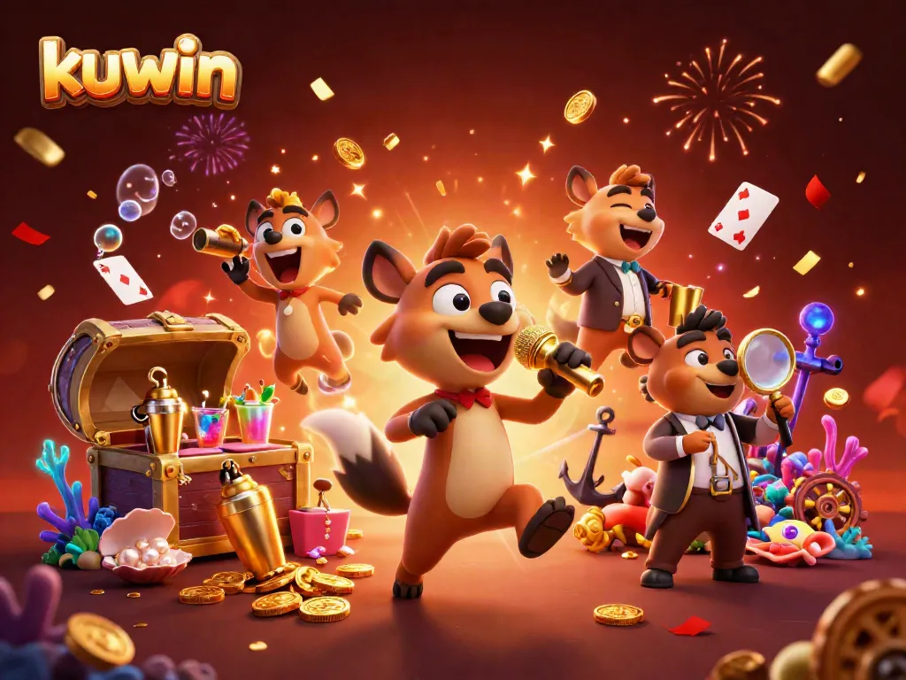 Kuwin hyenas creating a vibrant casino scene with comedy, drinks, and gaming excitement