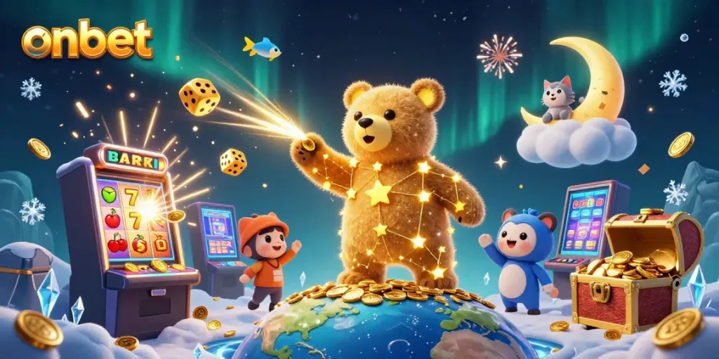 Experience the exciting world of onbet with a vibrant 3D casino scene featuring unique characters and dynamic game elements.