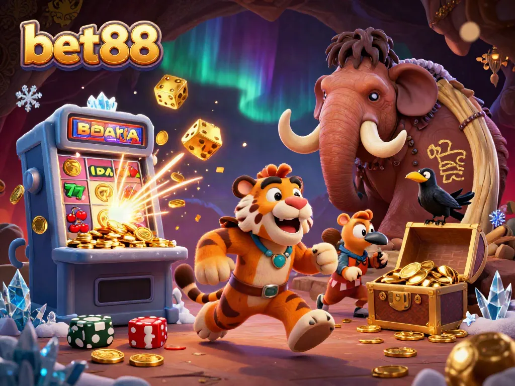 Experience the thrill of bet88 with a vibrant 3D casino scene featuring cartoon characters and jackpot elements.