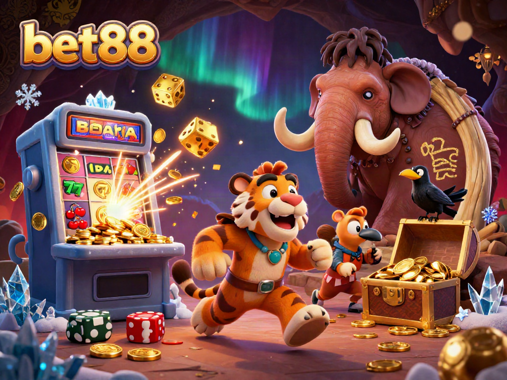 Experience the thrill of bet88 with a vibrant 3D casino scene featuring cartoon characters and jackpot elements.