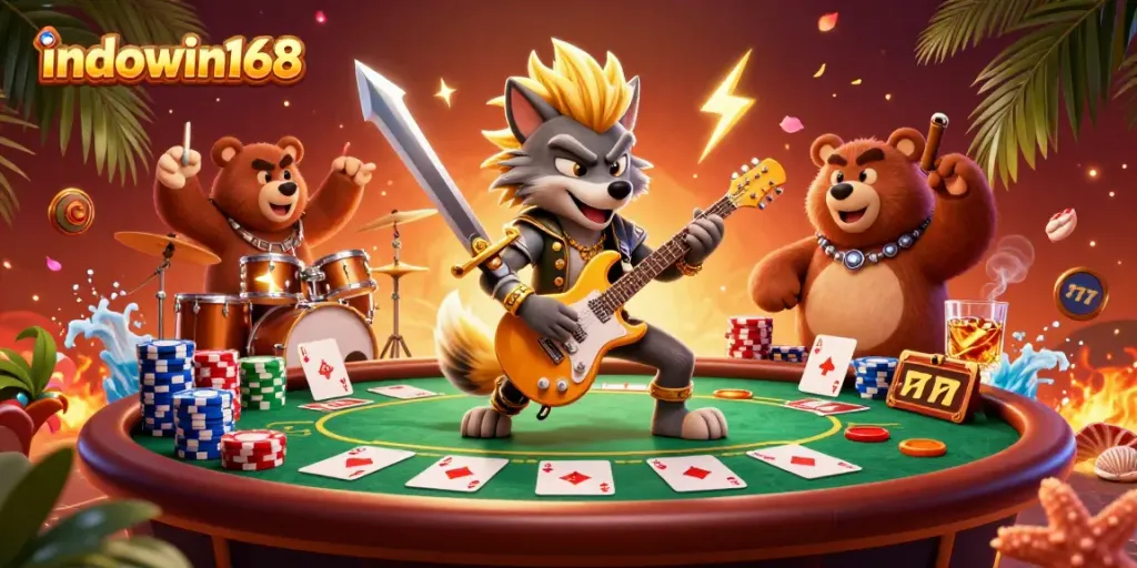 Engage with indowin168's vibrant digital casino experience featuring thrilling gaming elements and charismatic characters.