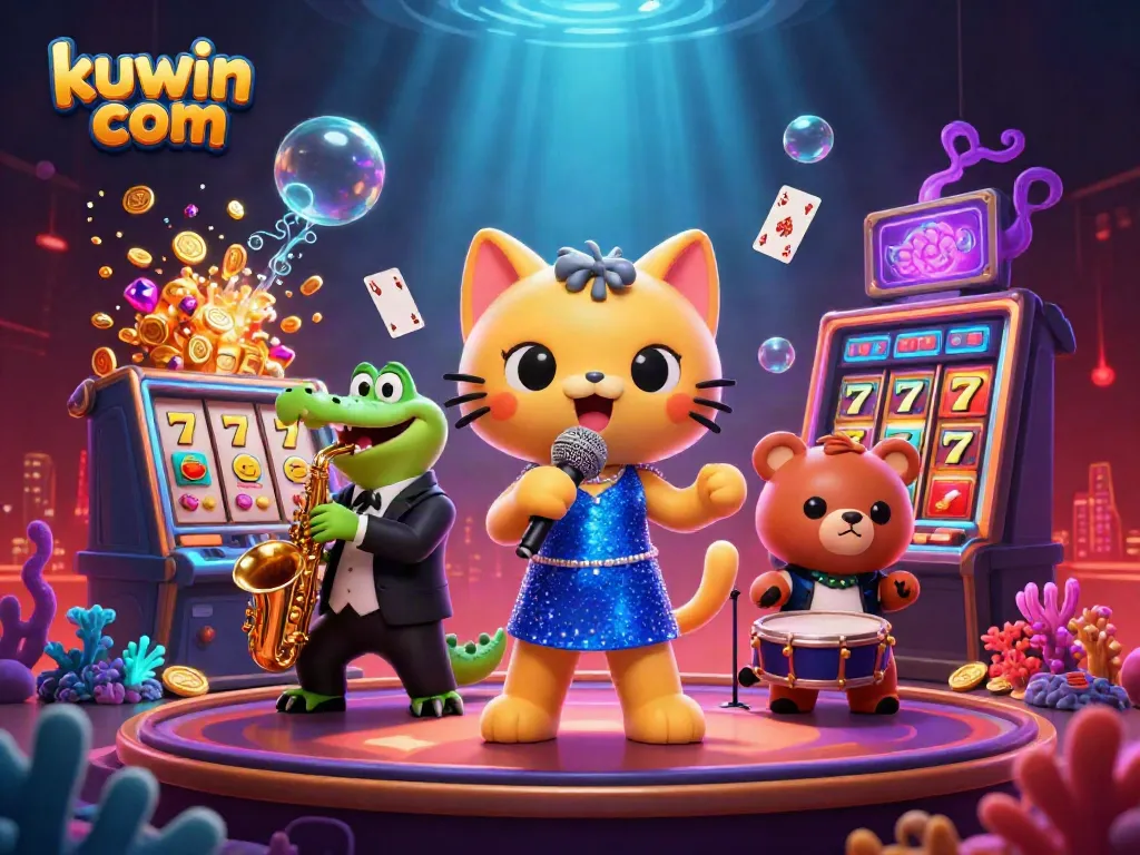 Experience thrilling moments with kuwin com as a jazzy cat sings in a vibrant casino.