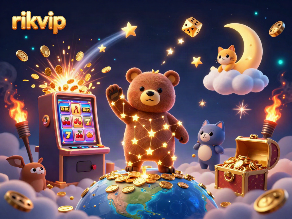 Experience the vibrant world of rikvip with golden stars, slot machines, and epic casino gameplay.