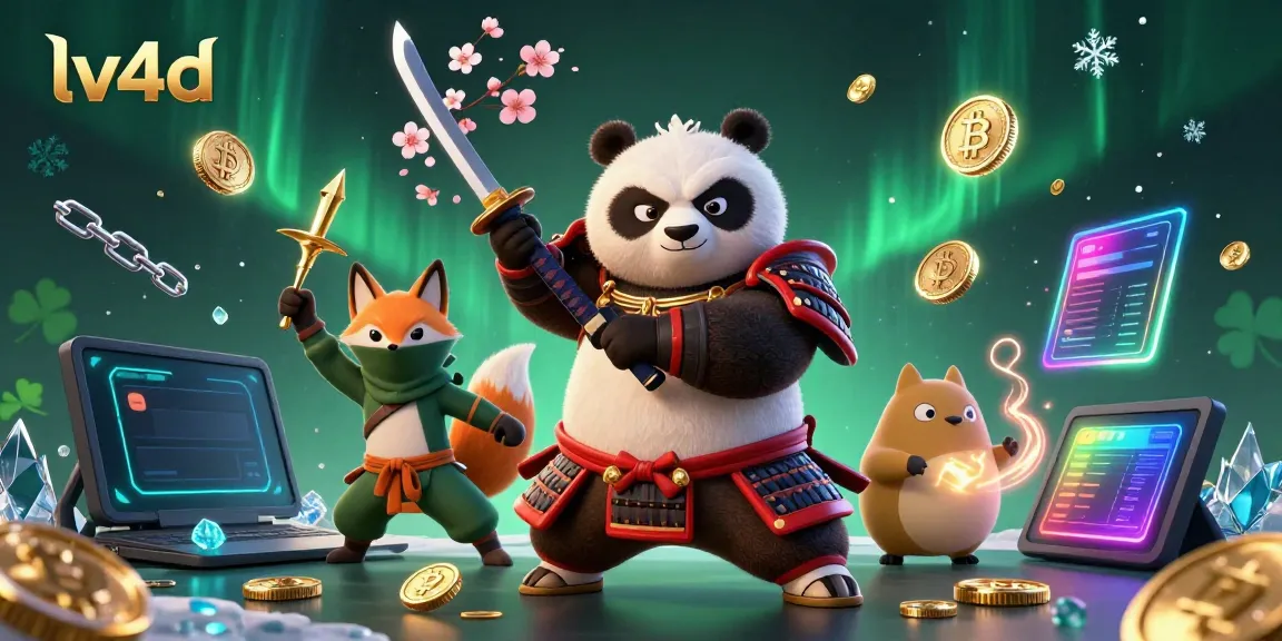 Engage with lv4d's vibrant 3D illustration showcasing a samurai panda and ninja fox in a dynamic gaming scene.