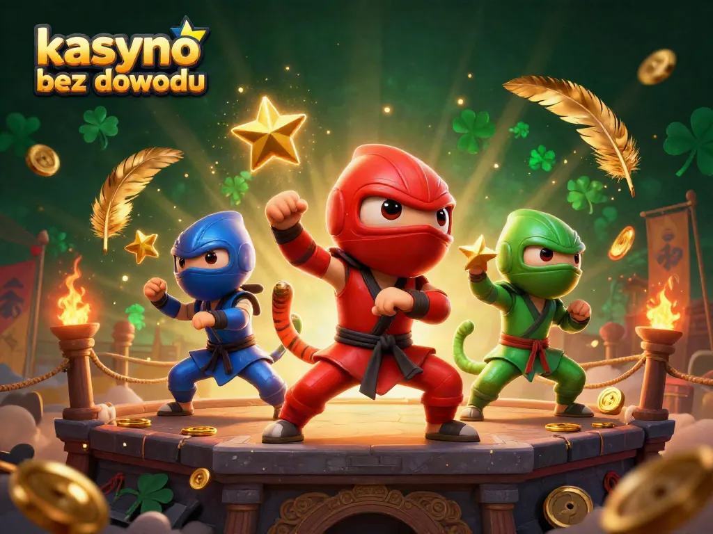 Experience the thrill of kasyno bez dowodu with vibrant chameleon ninjas in a dynamic 3D casino scene.