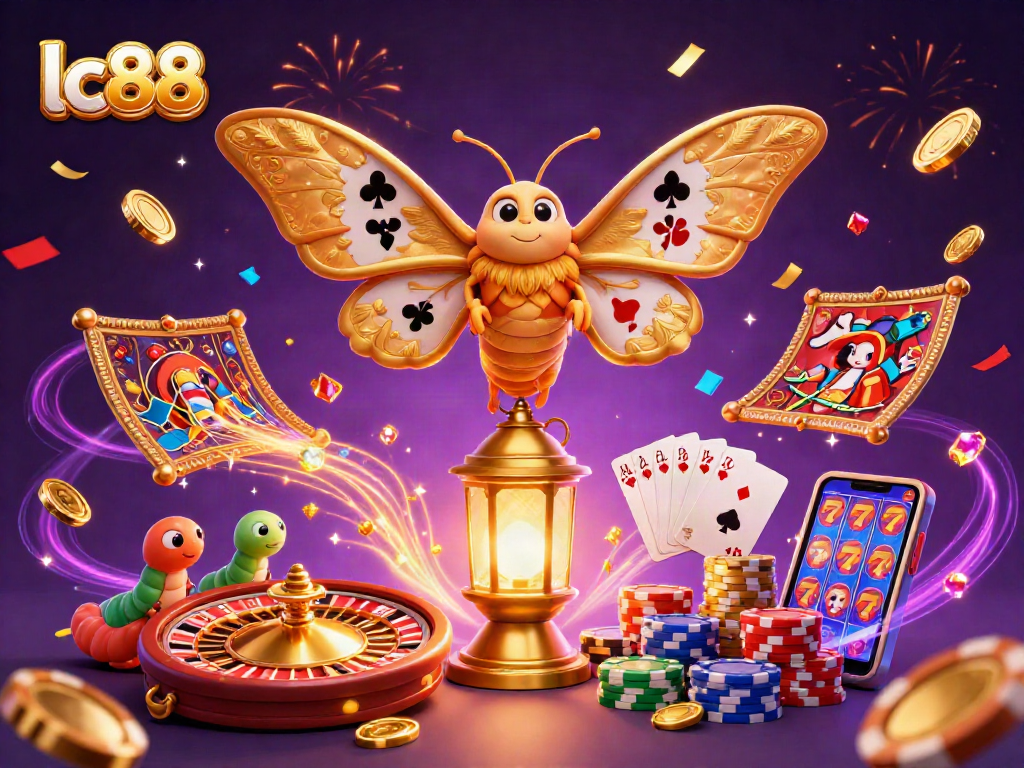Engage with exciting lc88 casino action featuring a majestic moth and vibrant casino elements.