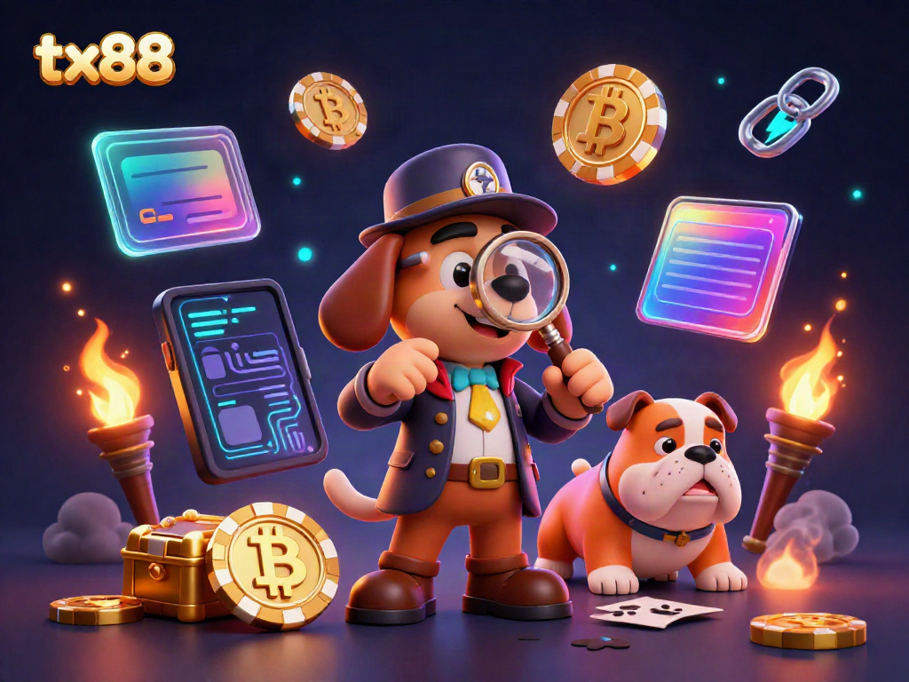 Uncover treasures at TX88 with detective characters exploring casino clues in a vibrant 3D scene.