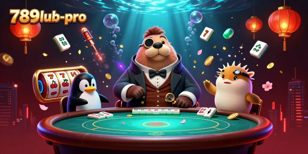 Experience thrilling poker action with the jolly walrus in 789lub-pro's vibrant underwater casino scene.