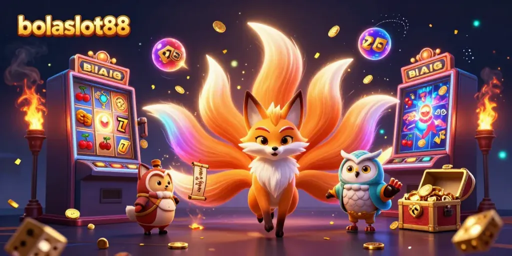 Experience the thrill of bolaslot88 with vibrant, colorful slot machine action and magical characters.