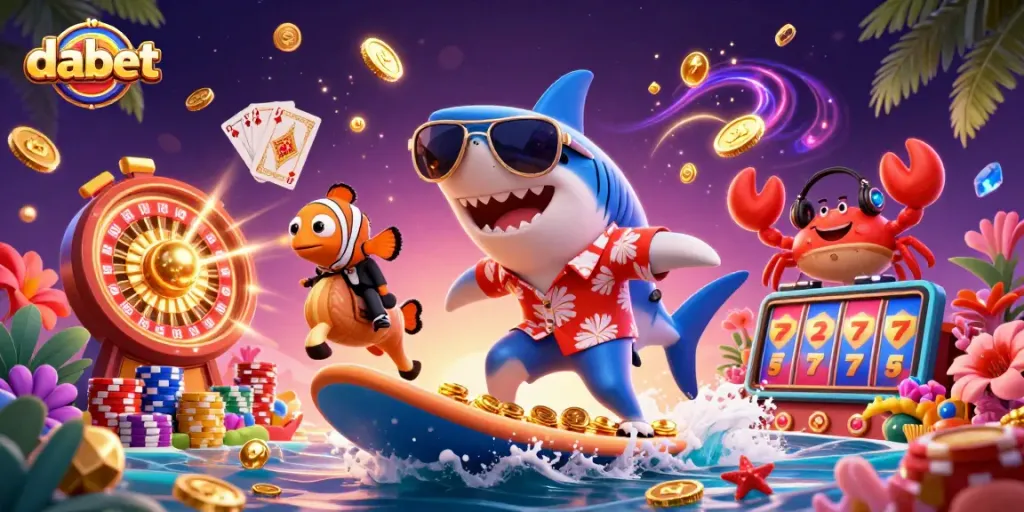 Experience thrilling wins and entertainment at dabet with a vibrant underwater casino scene featuring playful characters.