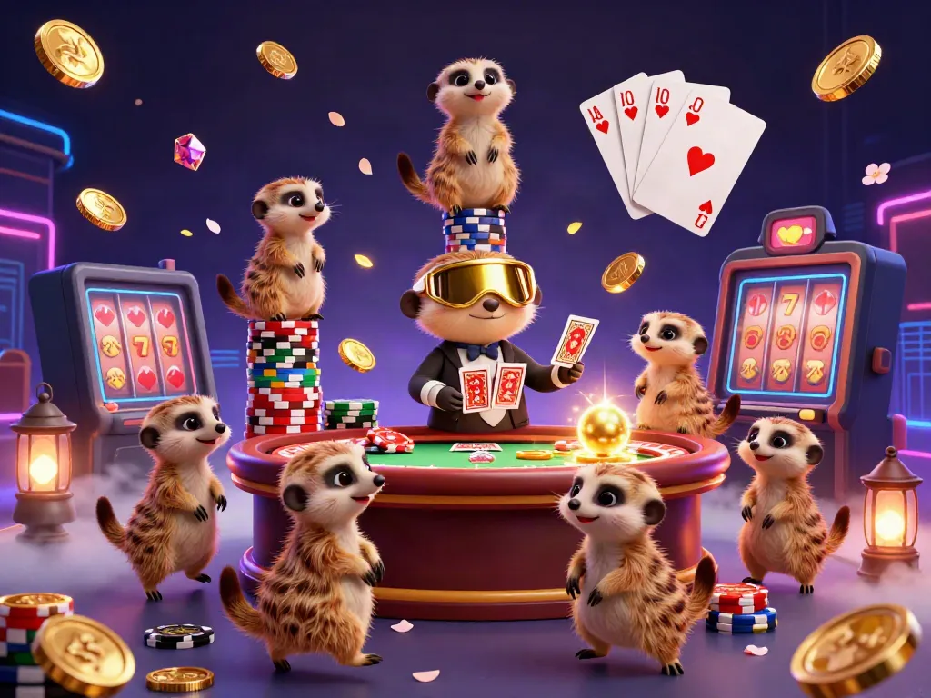 Experience the vibrant casino atmosphere while enjoying Pintu upvc kamar mandi with charming meerkats and golden treasures.