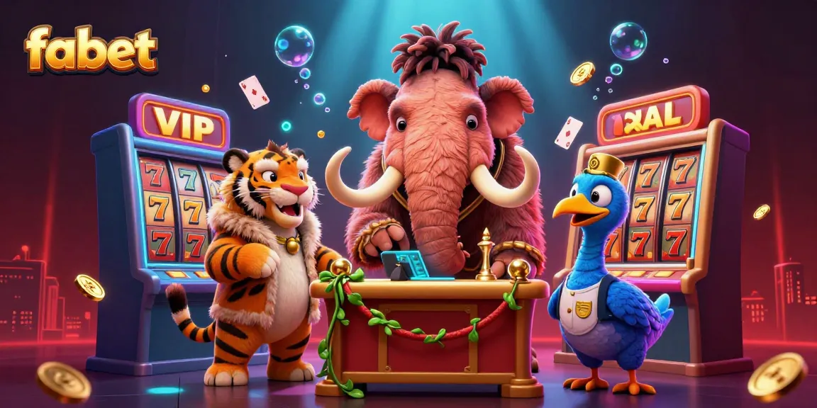 Experience fabet with a vibrant 3D casino scene featuring a woolly mammoth bouncer and lively game elements.