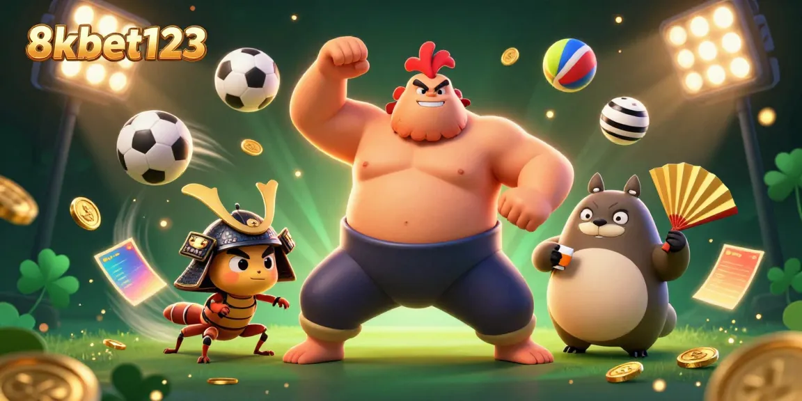 Experience the excitement of 8xbet123 with dynamic sports-themed gambling illustration filled with action and color.