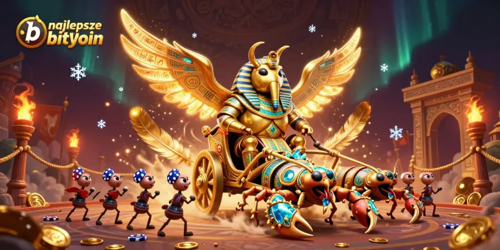 Experience thrilling action in the najlepsze kasyno bitcoin, where vibrant scorpions and a golden beetle compete fiercely.