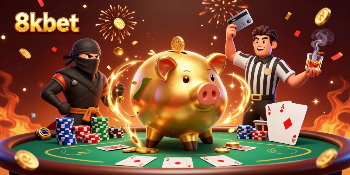 Experience thrilling gaming action in the vibrant world of 8xbet! Cartoon characters engage in a poker showdown.