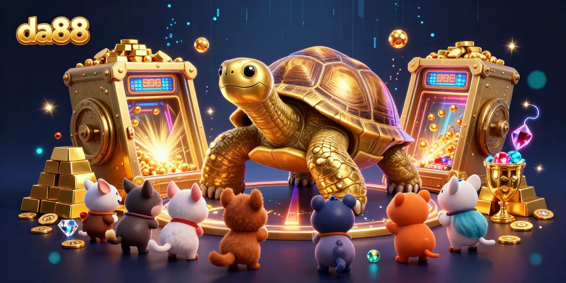 Bet on the winning da88 strategies with dynamic gaming elements surrounding a golden tortoise.