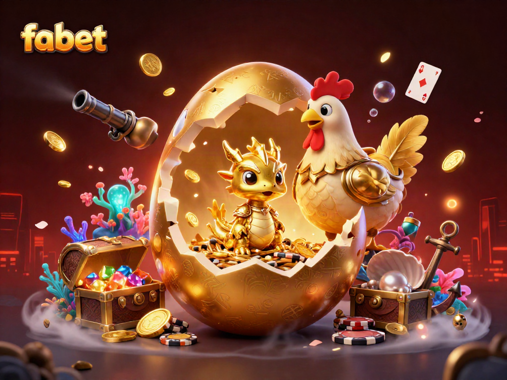 Experience excitement at fabet with dynamic casino elements, featuring a golden baby dragon amidst poker chips.