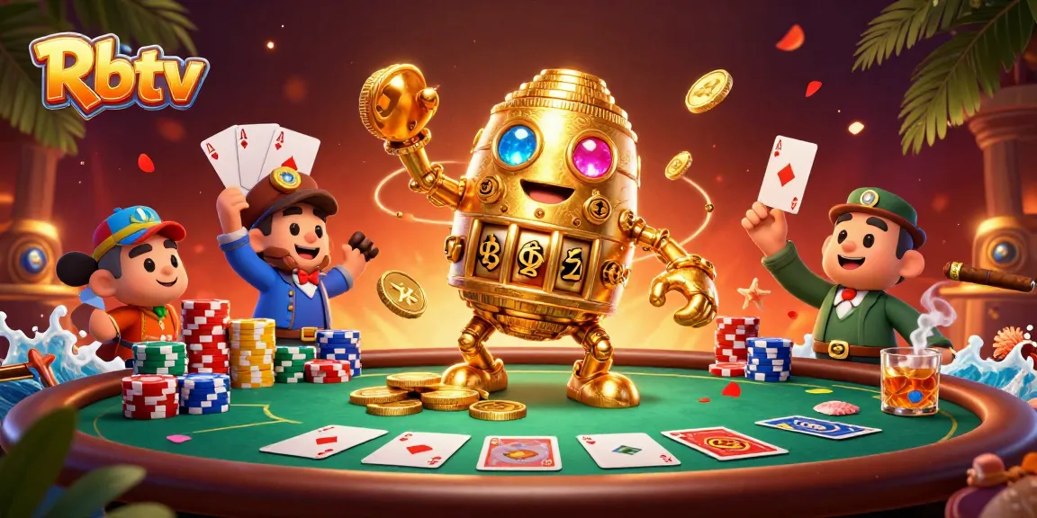 Rbtv menampilkan permainan dengan golem emas dan tumpukan kartu poker yang berkilauan.