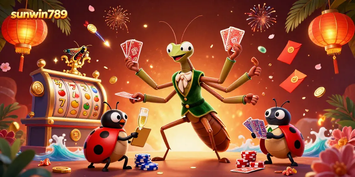 Experience the vibrant casino scene at sunwin789 with thrilling card shuffling and slot reels.