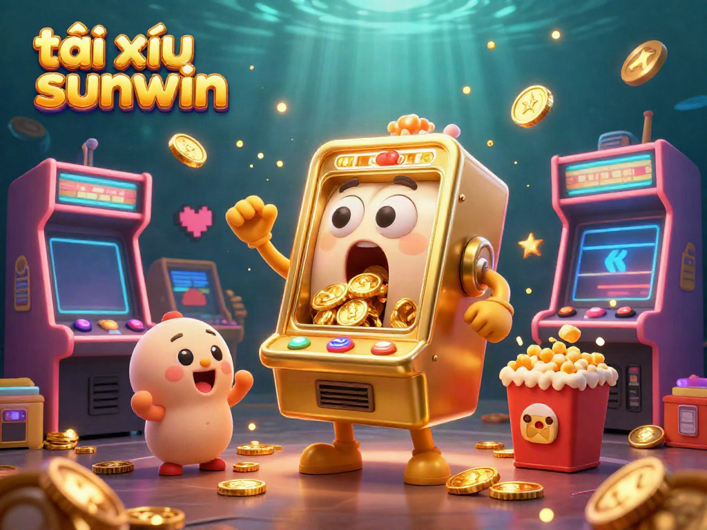 Experience the excitement of tài xỉu sunwin with a golden slot machine celebrating a big win amidst a vibrant casino atmosphere.
