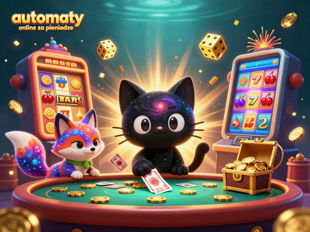 Play automaty online za pieniadze with excitement at a cosmic casino scene featuring stunning 3D characters and elements.