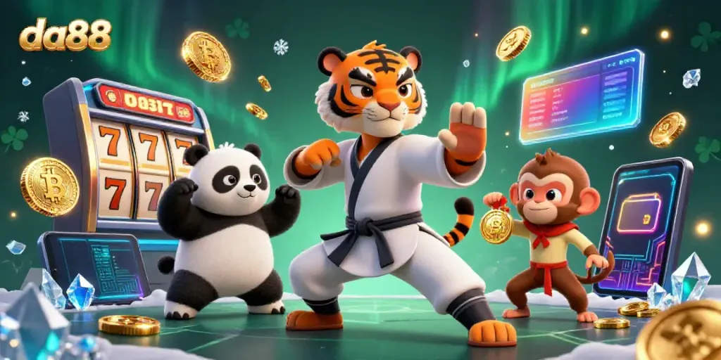 Experience excitement with da88 as the kung fu tiger leads in a vibrant casino atmosphere.