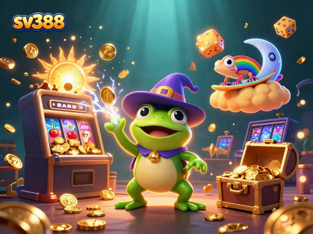 Experience sv388's thrilling golden coin storm with dynamic casino elements in a lively 3D scene.