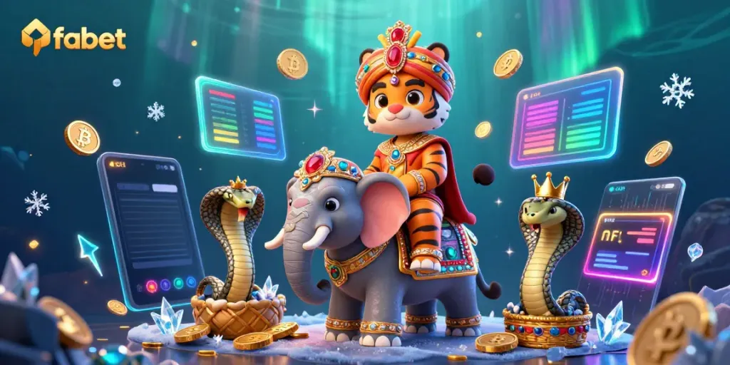 Experience the vibrant world of fabet with a dynamic 3D illustration featuring engaging characters and crypto elements.