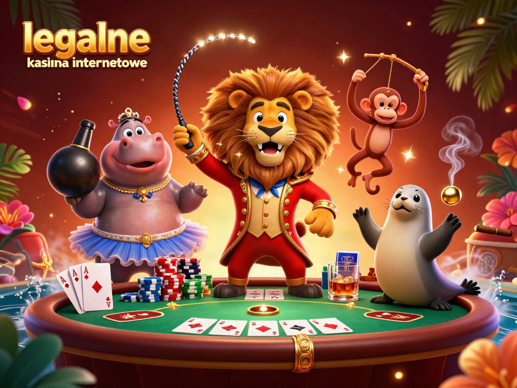 Experience legalne kasyna internetowe action with vibrant circus characters amidst poker excitement.