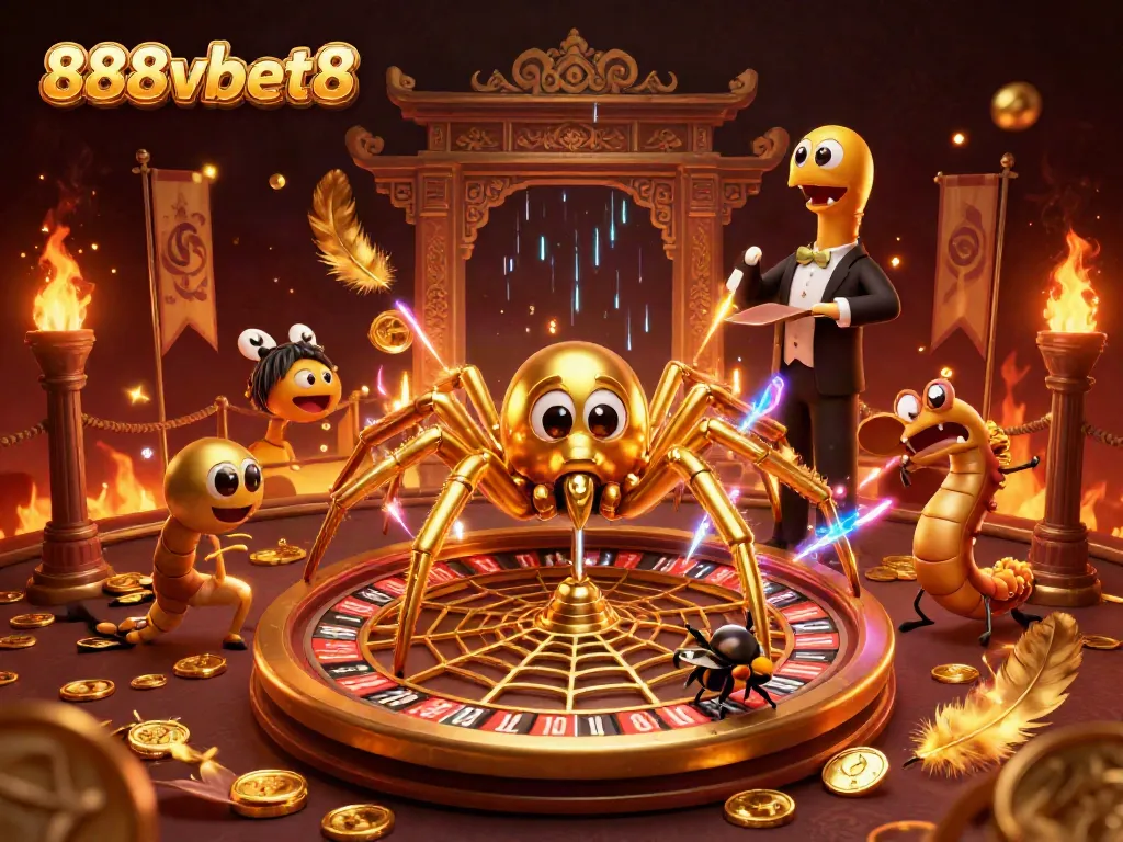 Place bets with excitement at 888vbet8 in this vibrant 3D casino illustration featuring a roulette wheel
