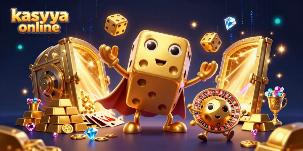 Engage in thrilling adventures with kasyna online, featuring a golden dice golem and dazzling treasure.
