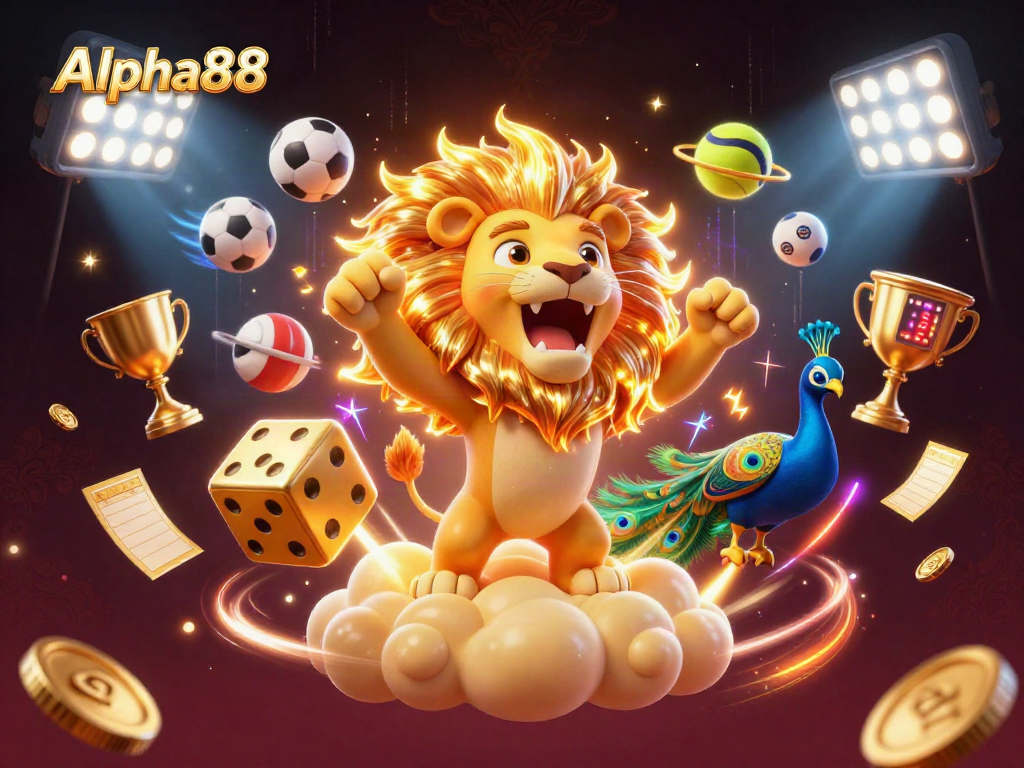Experience exhilarating gameplay with Alpha88 in a vibrant casino scene of sports and rewards.