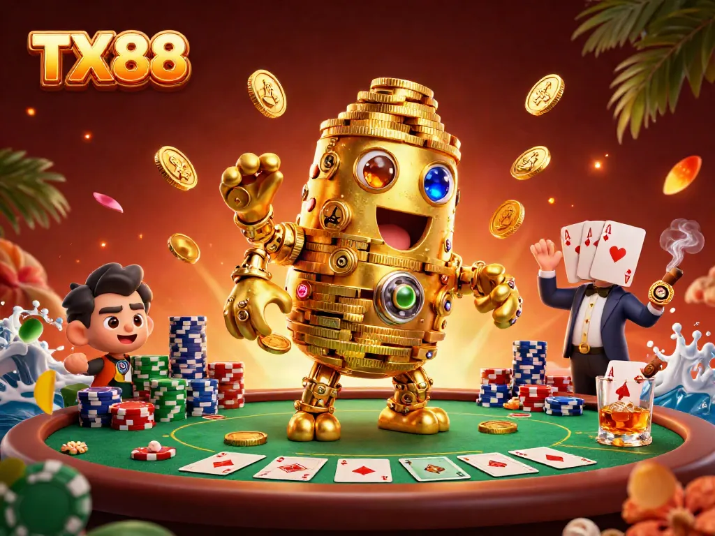 Experience exhilarating fun with TX88's engaging casino games featuring a dynamic ancient golden golem.