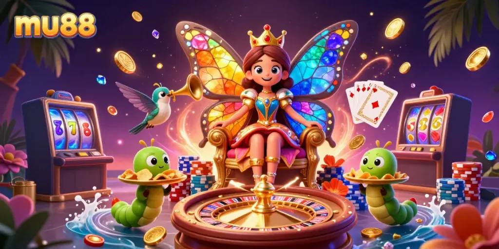 Experience the vibrant world of mu88, a colorful casino illustration showcasing winning moments and exciting gaming.