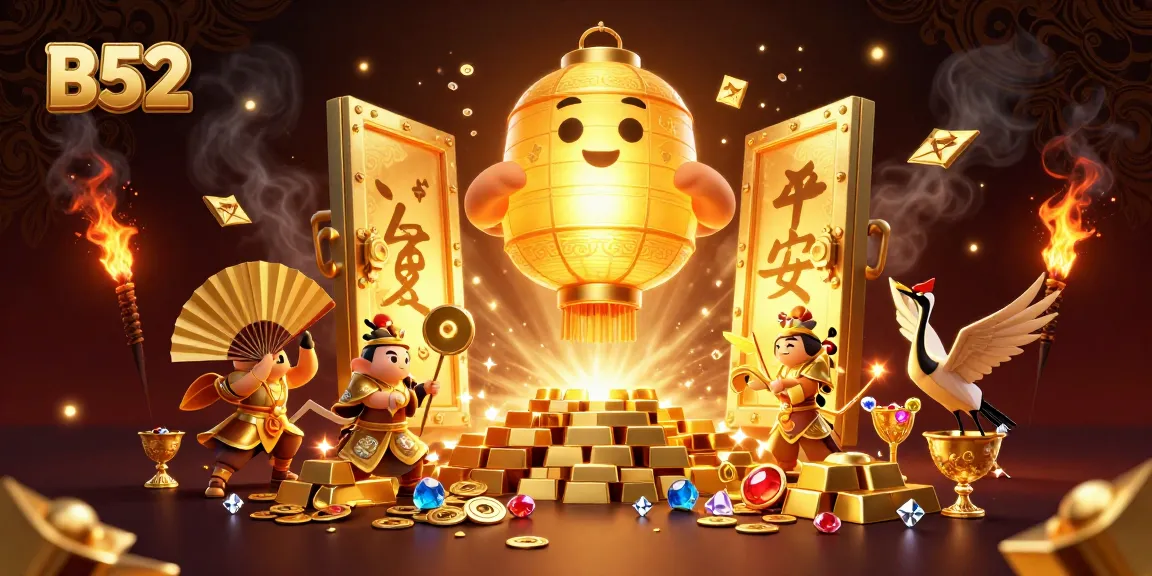 B52 online casino offers vibrant games with glowing golden lanterns and precious gems surrounding players.
