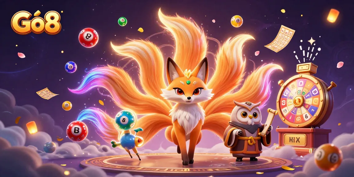 Engage with Go8's vibrant nine-tailed fox spirit in a colorful online lottery scene.