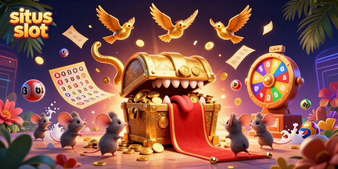 Situs slot features a lively casino illustration showcasing engaging characters and dynamic gambling elements.