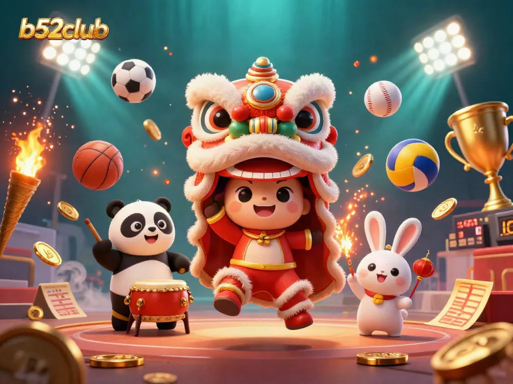 Experience high-energy gaming with b52club featuring vibrant 3D characters and dynamic sports elements.