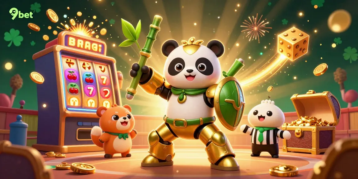 Experience the excitement of 9bet with a vibrant 3D casino scene bursting with rewards and action.