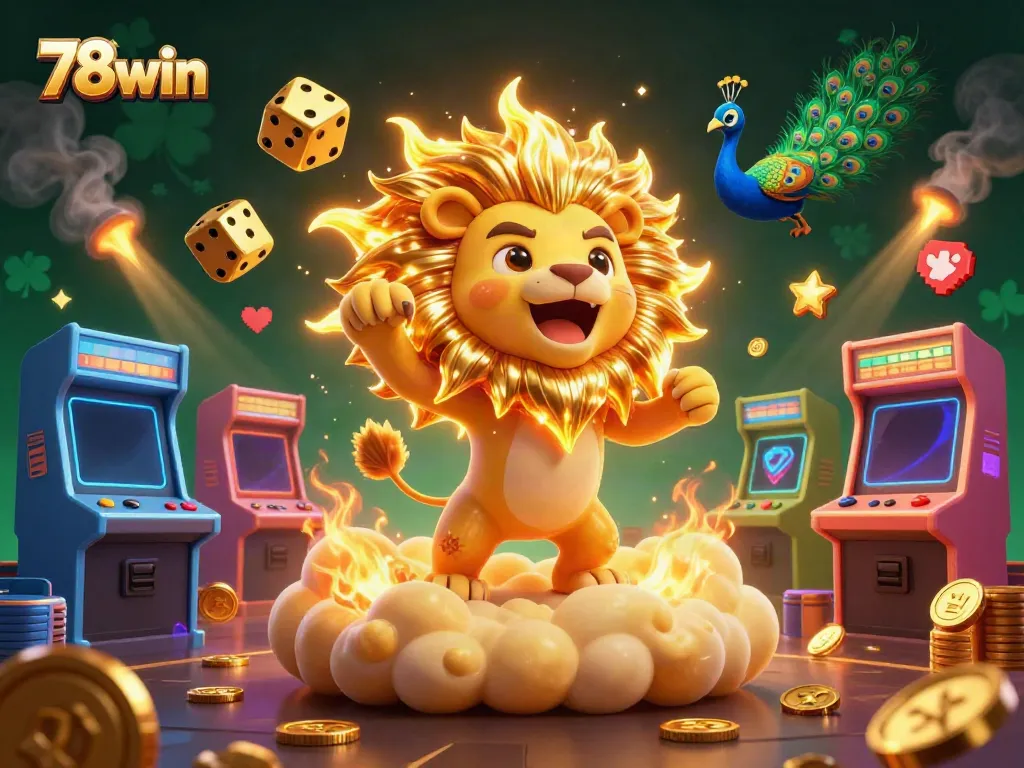 Experience the thrill of 78win gaming with a vibrant 3D lion in a casino world!