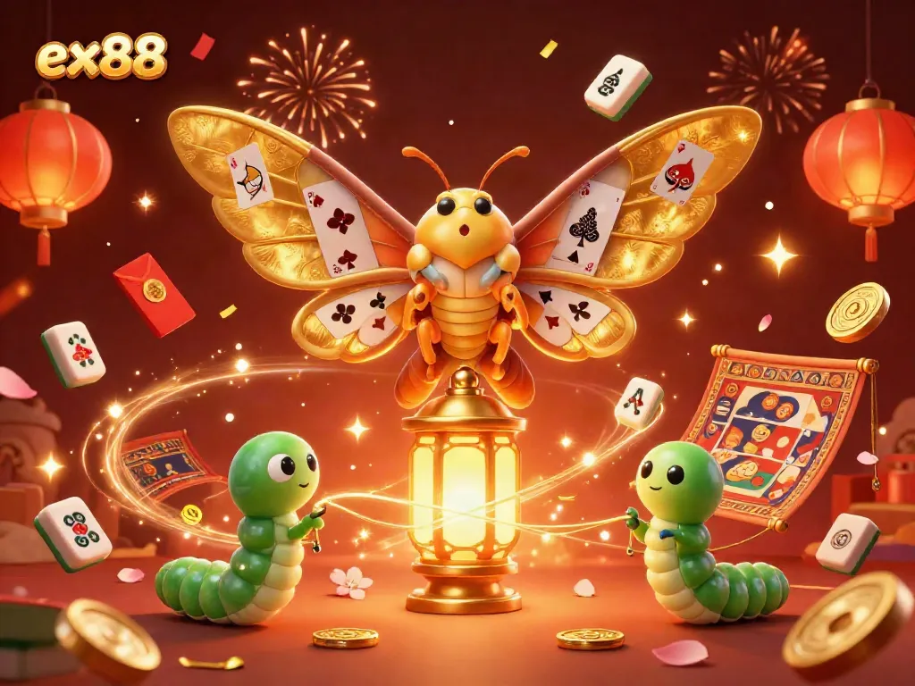 Experience the vibrant allure of ex88 with a captivating casino-themed 3D scene filled with magical elements.