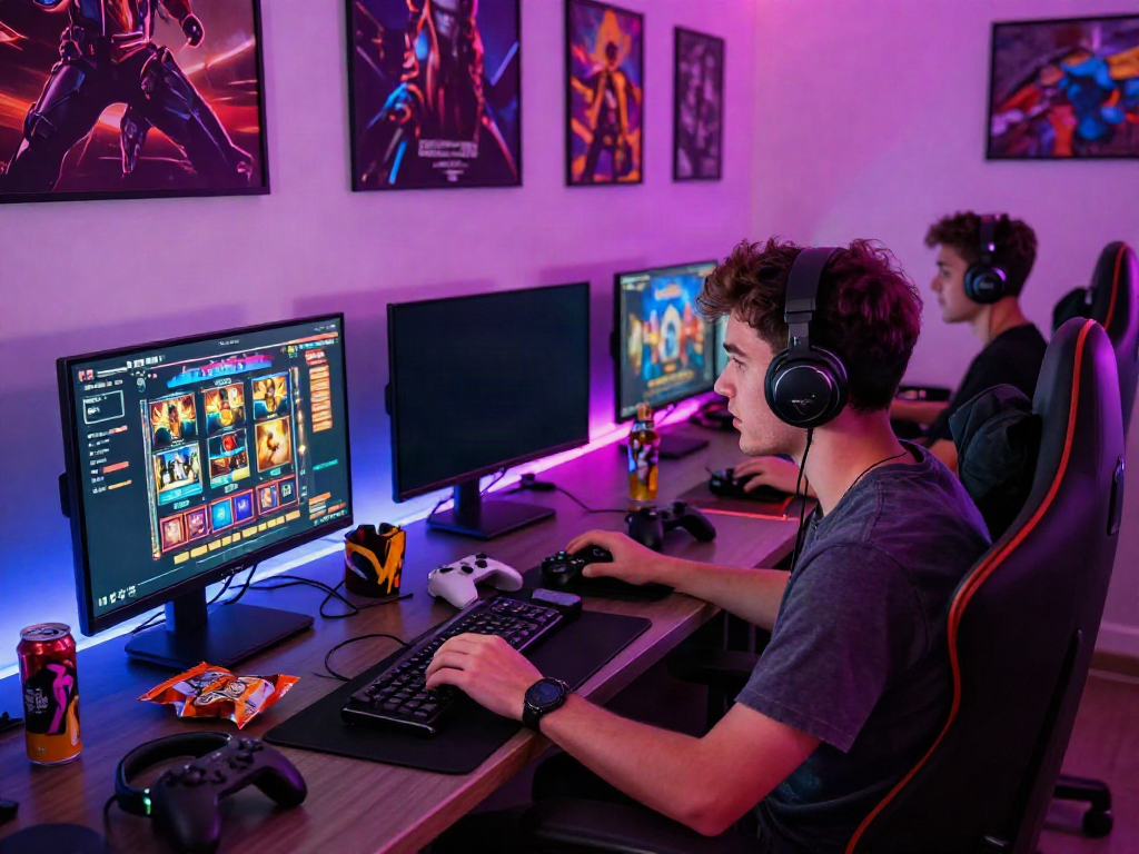 Experience link slot gacor in a vibrant online gaming setup with multiple screens.