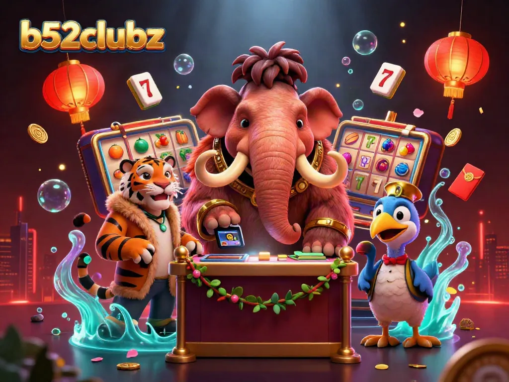 Experience vibrant action at b52clubz with cartoon-themed casino characters and game elements.